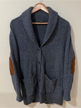 Brooks Brothers Merino Wool Knit Shawl Collar Cardigan Sweater Elbow Patches M